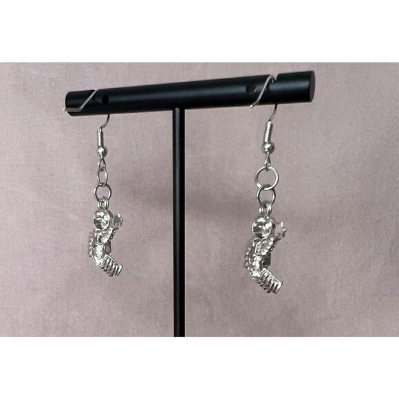 Handmade Dangly Silver Spaceman Earrings - Picture 3 of 3